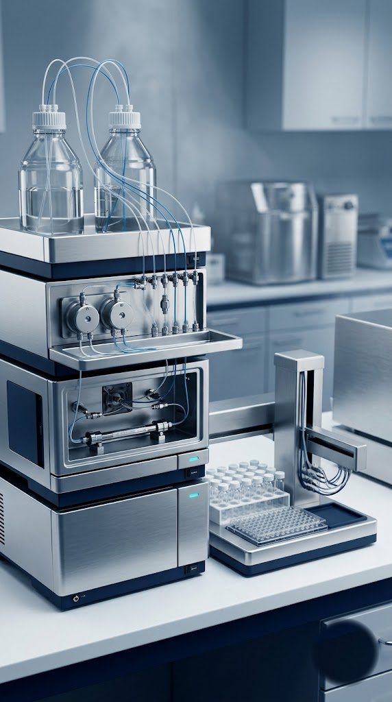 HPLC analytical instrument and sample vials in the TPP laboratory